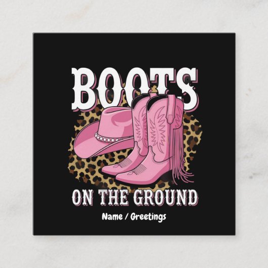 ブーツオンザグラウンドウェスタン女性のカーボーイリネダンス スクエア名刺 (正面)