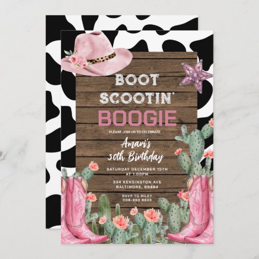 ブーツスクーティンブーギー女性のカーボーイ30歳の誕生日 招待状 (正面/裏面)