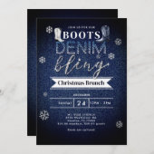 ブーツデニムきらきら光るクリスマスチャーチブランチパーティー 招待状 (正面/裏面)