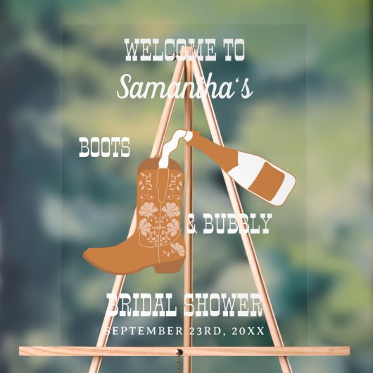 ブーツバブリー素朴ウエスタンカントリーブライダルシャワー アクリルサイン (ニュートラル)