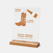 ブーツバブリー素朴ウエスタンカントリーブライダルシャワー アクリルサイン (傾斜)