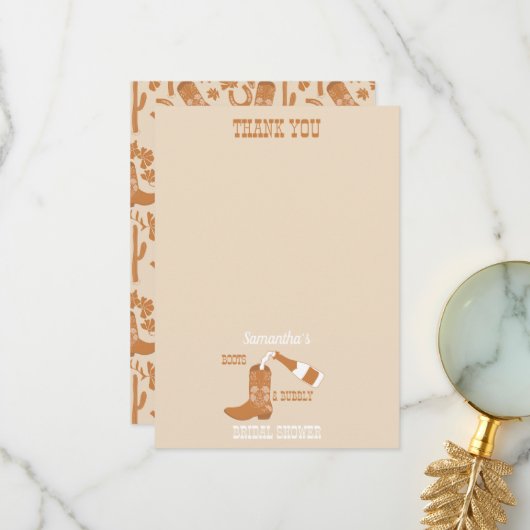 ブーツバブリー素朴ウエスタンカントリーブライダルシャワー サンキューカード (正面/裏面インサイチュ)