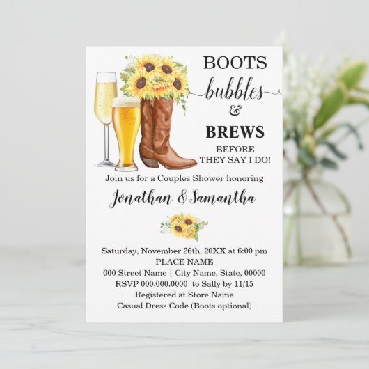 ブーツバブルとブリュースウェディングシャワーひまわり 招待状 (スタンド正面)