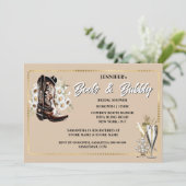 ブーツバブル女性のカーボーイフローラブート金ゴールドフレーム 招待状 (スタンド正面)