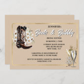 ブーツバブル女性のカーボーイフローラブート金ゴールドフレーム 招待状 (正面/裏面)