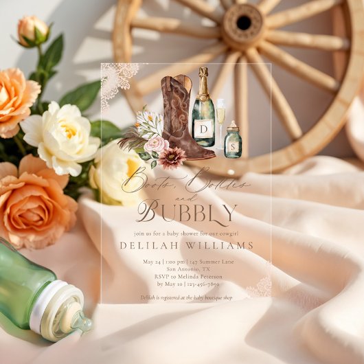 ブーツボトル&バブーブリーカントリー西ベビーシャワー アクリル招待状
