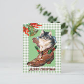 ブーツモダンセージでヴィンテージのクリスマスの子猫 シーズンポストカード (スタンド正面)