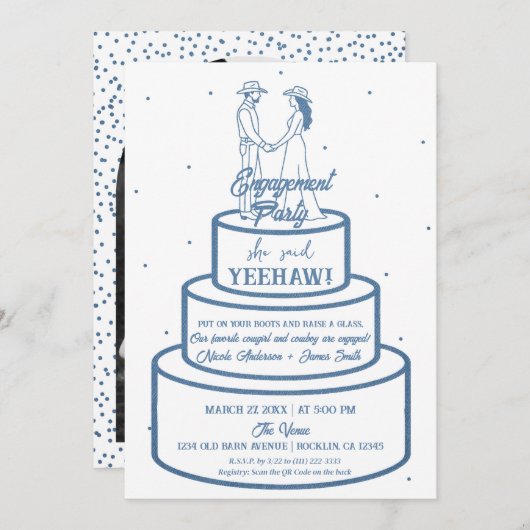ブーツラブ&バタークリームデニムウェスタン婚約 招待状 (正面/裏面)