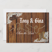 ブーツ及びレース素朴な木保存日付 セーブザデート (裏面)