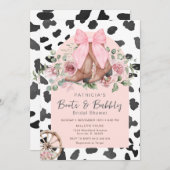 ブーツ及び泡状ピンク牛パターンブライダルシャワー 招待状 (正面/裏面)
