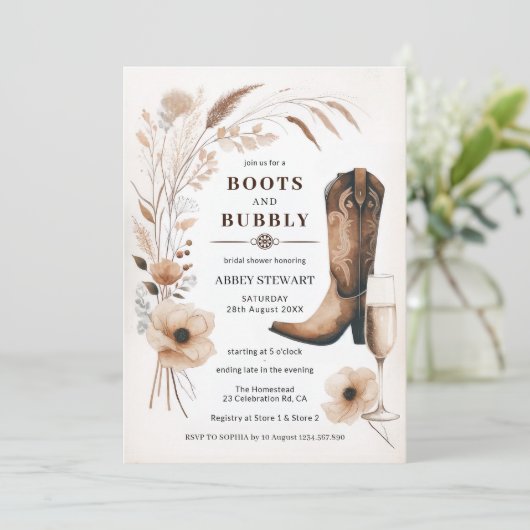 ブーツ及び泡状ブライダルシャワー 招待状 (スタンド正面)