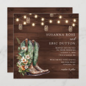 ブーツ女性のカーボーイカウボーイストリングライトフローラ結婚ズ 招待状 (正面/裏面)