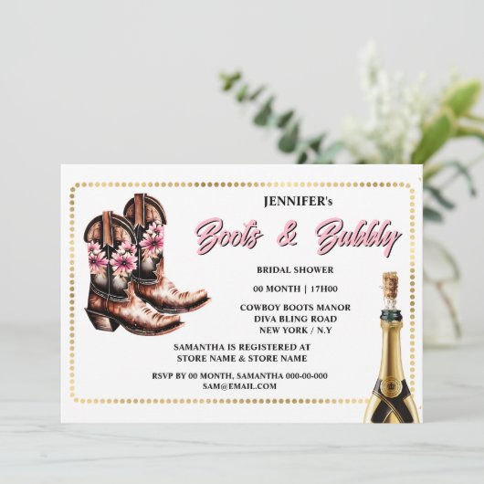 ブーツ泡立つピンクの金ゴールド女性のカーボーイブーツフローラシック 招待状 (スタンド正面)