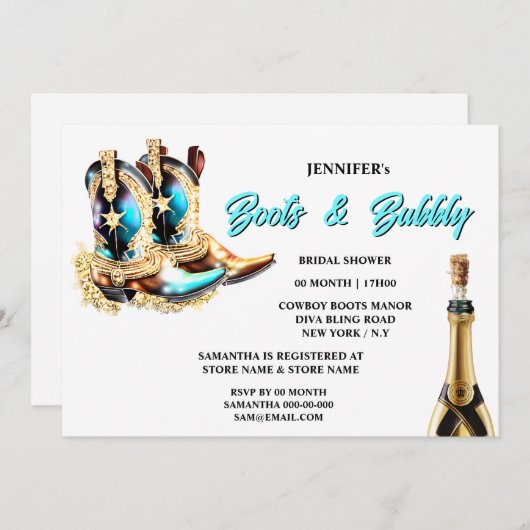 ブーツ泡立つファンタジー女性のカーボーイブーツ光沢のある西 招待状 (正面/裏面)