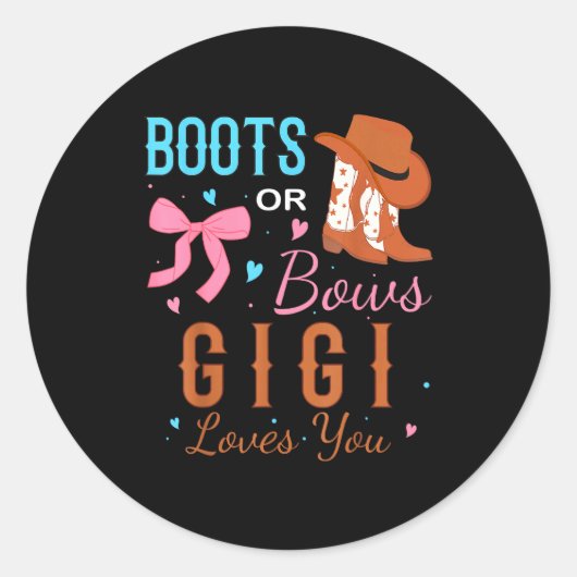 ブーツ派？弓派？Gigi Loves You 性別発表パーティー ラウンドシール (正面)
