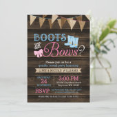 ブーツ素朴または弓ジェンダーが赤ちゃんシャワーを明らかにする 招待状 (スタンド正面)
