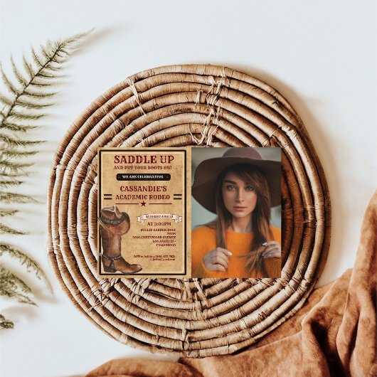 ブーツ素朴ウエスタンカウボーイ卒業 招待状