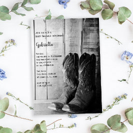 ブーツ素朴カントリー西ベビーシャワー 招待状