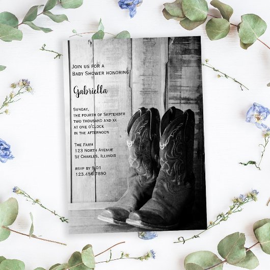 ブーツ素朴カントリー西ベビーシャワー 招待状