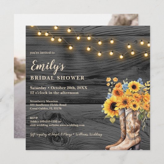 ブーツ素朴サンフラワーブライダルシャワー招待状 招待状 (正面/裏面)