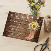 ブーツ素朴ストリングライツヒマワリブライダルシャワー 招待状
