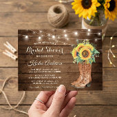 ブーツ素朴ストリングライツヒマワリブライダルシャワー 招待状