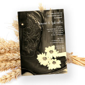 ブーツ素朴デイジーウェスタン婚約パーティセピア 招待状