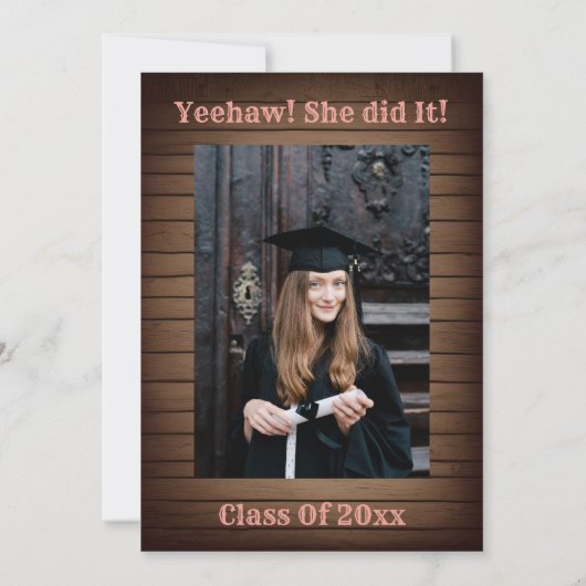 ブーツ素朴フローラピンク女性のカーボーイ卒業パーティー 招待状 (裏面)