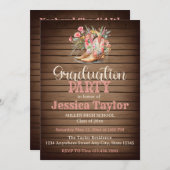 ブーツ素朴フローラピンク女性のカーボーイ卒業パーティー 招待状 (正面/裏面)