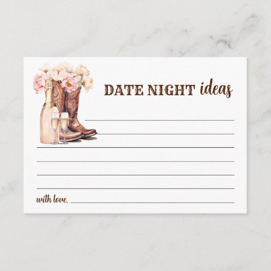 ブーツ素朴ブライダルシャワー花嫁デイトナイトアイディア アドバイスカード (正面)