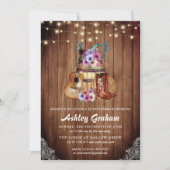 ブーツ素朴女性のカーボーイキンセアニラ15誕生日 招待状 (正面)