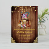 ブーツ素朴女性のカーボーイキンセアニラ15誕生日Inv 箔招待状 (立ち正面)