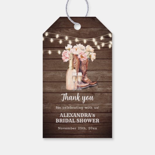 ブーツ素朴女性のカーボーイブライダルシャワーありがとう ギフトタグ (裏面)
