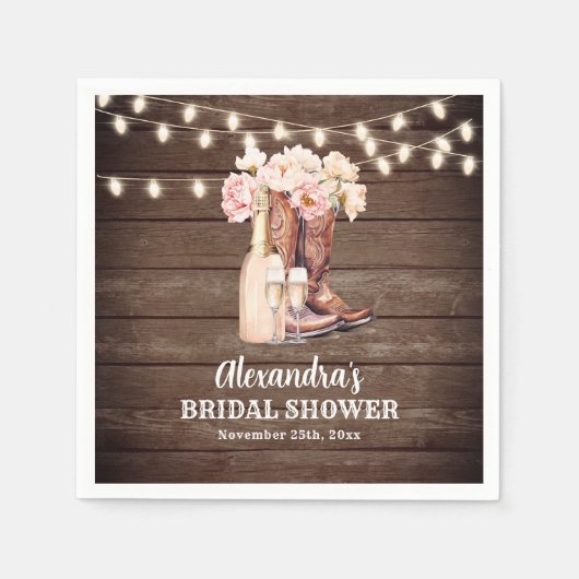 ブーツ素朴女性のカーボーイブライダルシャワーありがとう スタンダードカクテルナプキン (正面)