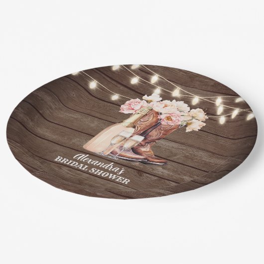 ブーツ素朴女性のカーボーイブライダルシャワーありがとう ペーパープレート (アングル)