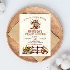 ブーツ素朴女性のカーボーイ1stロデオ誕生日招待状 招待状