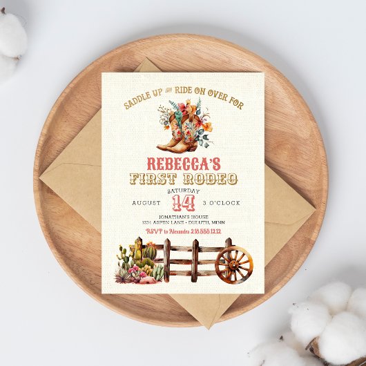 ブーツ素朴女性のカーボーイ1stロデオ誕生日招待状 招待状