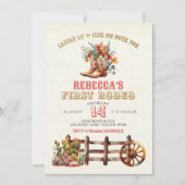 ブーツ素朴女性のカーボーイ1stロデオ誕生日招待状 招待状 (正面)