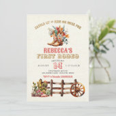 ブーツ素朴女性のカーボーイ1stロデオ誕生日招待状 招待状 (スタンド正面)