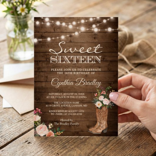 ブーツ素朴女性のカーボーイSweet sixteen16招待状 招待状