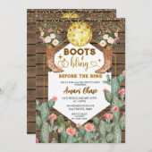 ブーツ&きらきら光るリングや輪バチェロレッテ前 招待状 (正面/裏面)
