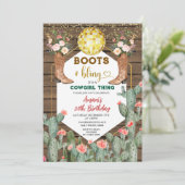 ブーツ&きらきら光る女性のカーボーイのThingサボテン30th誕生日 招待状 (スタンド正面)