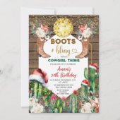 ブーツ&きらきら光る女性のカーボーイウッドクリスマス30th誕生日 招待状