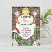 ブーツ&きらきら光る女性のカーボーイウッドクリスマス30th誕生日 招待状 (スタンド正面)