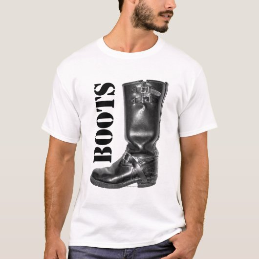 ブーツ! クラシックなオートバイエンジニアのブーツ Tシャツ (正面)