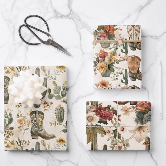 ブーツ&サボテン ラッピングペーパーシート (正面)