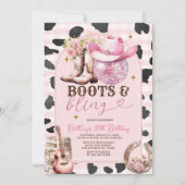ブーツ&スキンきらきら光る女性のカーボーイウェスタン誕生日 招待状 (正面)
