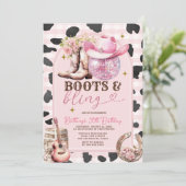 ブーツ&スキンきらきら光る女性のカーボーイウェスタン誕生日 招待状 (スタンド正面)