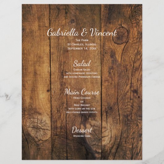 ブーツ、デイジー、ホースビットウェスタン結婚のメニュー (裏面)