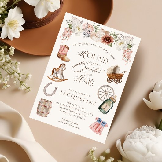 ブーツ&ハッツワイルドウェスト西女性のカーボーイベビーシャワー 招待状